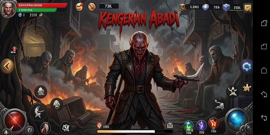 Tampilan gameplay 73K menampilkan suasana horror yang mencekam dan pengalaman menegangkan.