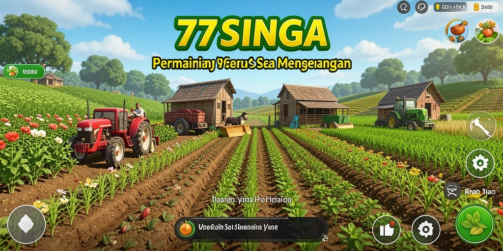 Tampilan gameplay 77SINGA menampilkan ladang pertanian yang berwarna dan rapi.