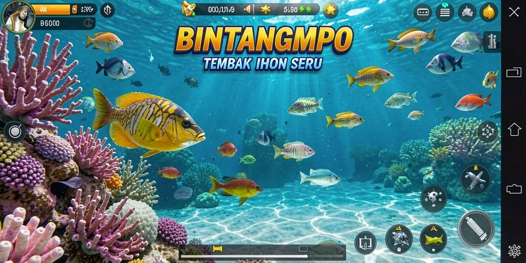 Tangkapan layar menampilkan aksi menembak ikan yang seru di BINTANGMPO.
