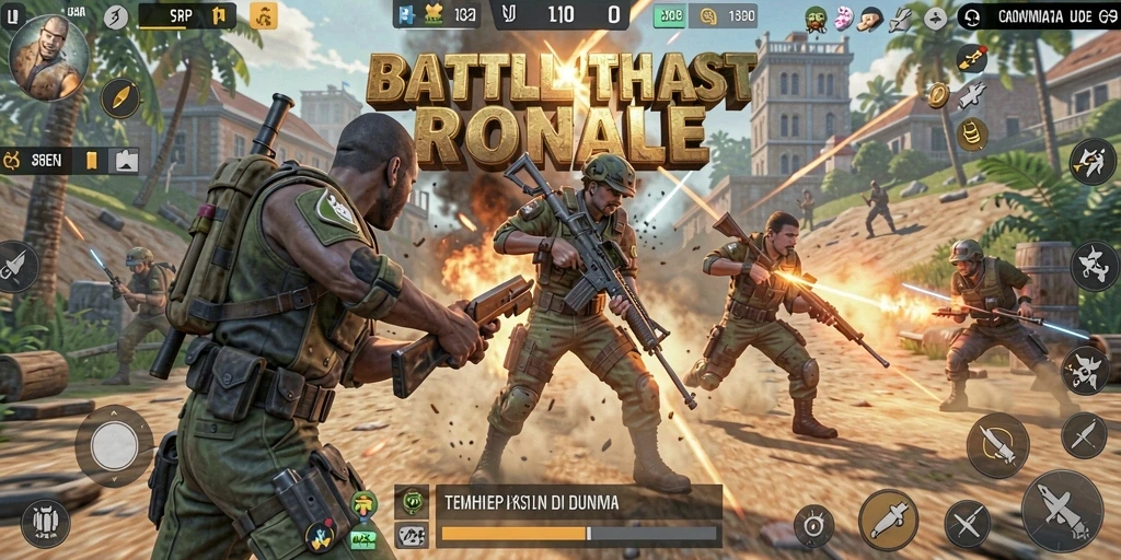 Gameplay Battle Royale yang intens dan mendebarkan di HARAPJP.