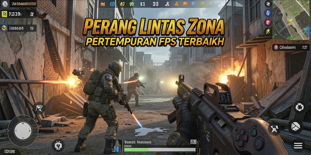 Screenshot menunjukkan aksi intens dalam pertempuran FPS ID098.
