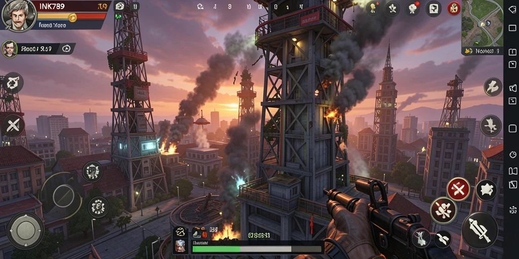 Tampilan gameplay menegangkan dalam INK789 dengan menara pertahanan yang strategis.