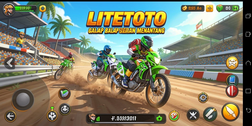 Screenshot gameplay LITETOTO yang menampilkan balapan mendebarkan.