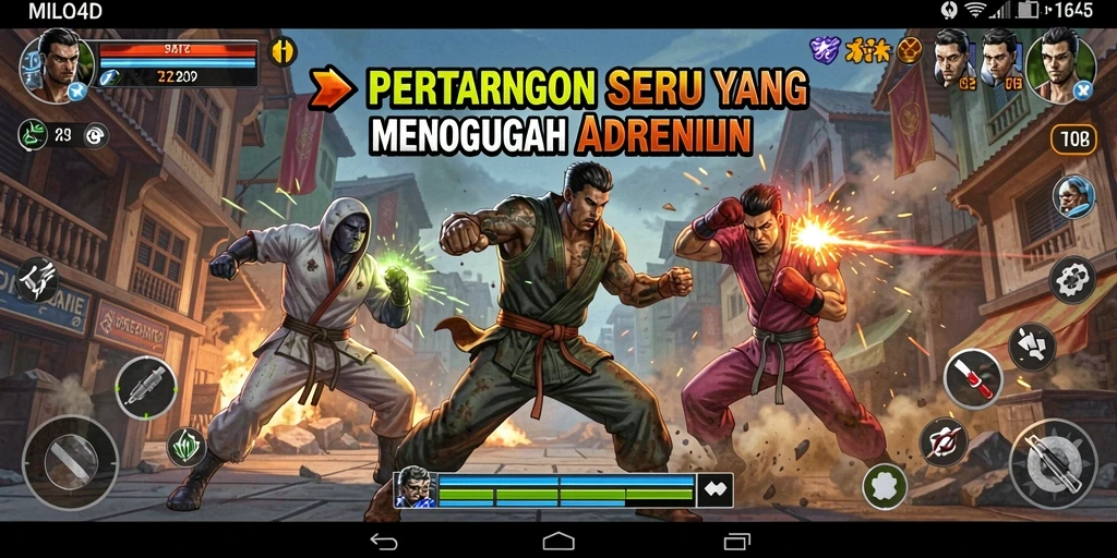Screenshot utama MILO4D dengan aksi pertarungan menegangkan.
