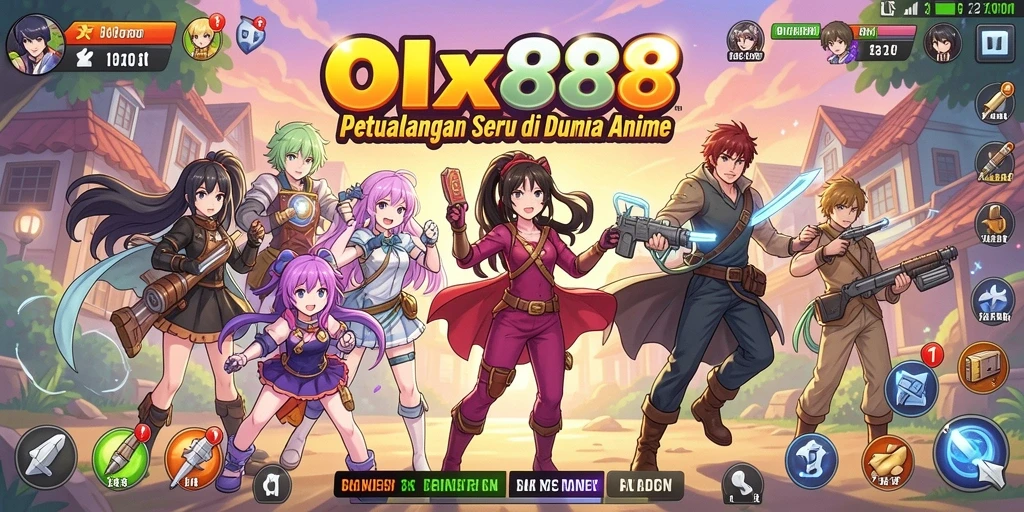 Tampilan gameplay OLX888 yang mendebarkan dengan karakter anime.