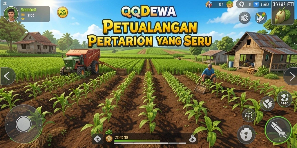 Gameplay seru bertani di QQDEWA dengan tanaman hijau subur.