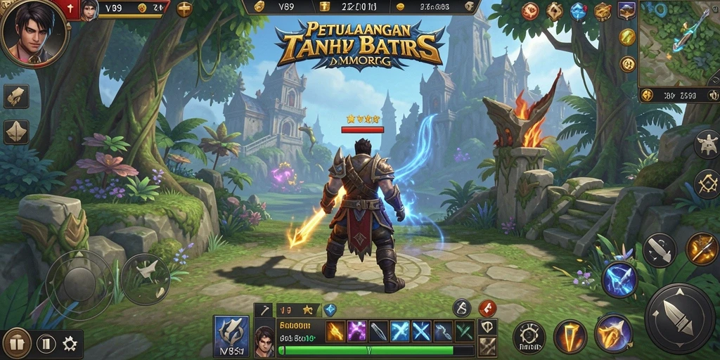 Tangkapan layar menampilkan pertempuran epik dalam V89 di dunia MMORPG.